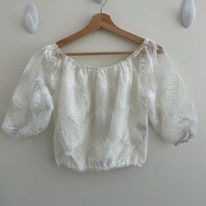 Feather-Lace Off-Shoulder Crop Top XS